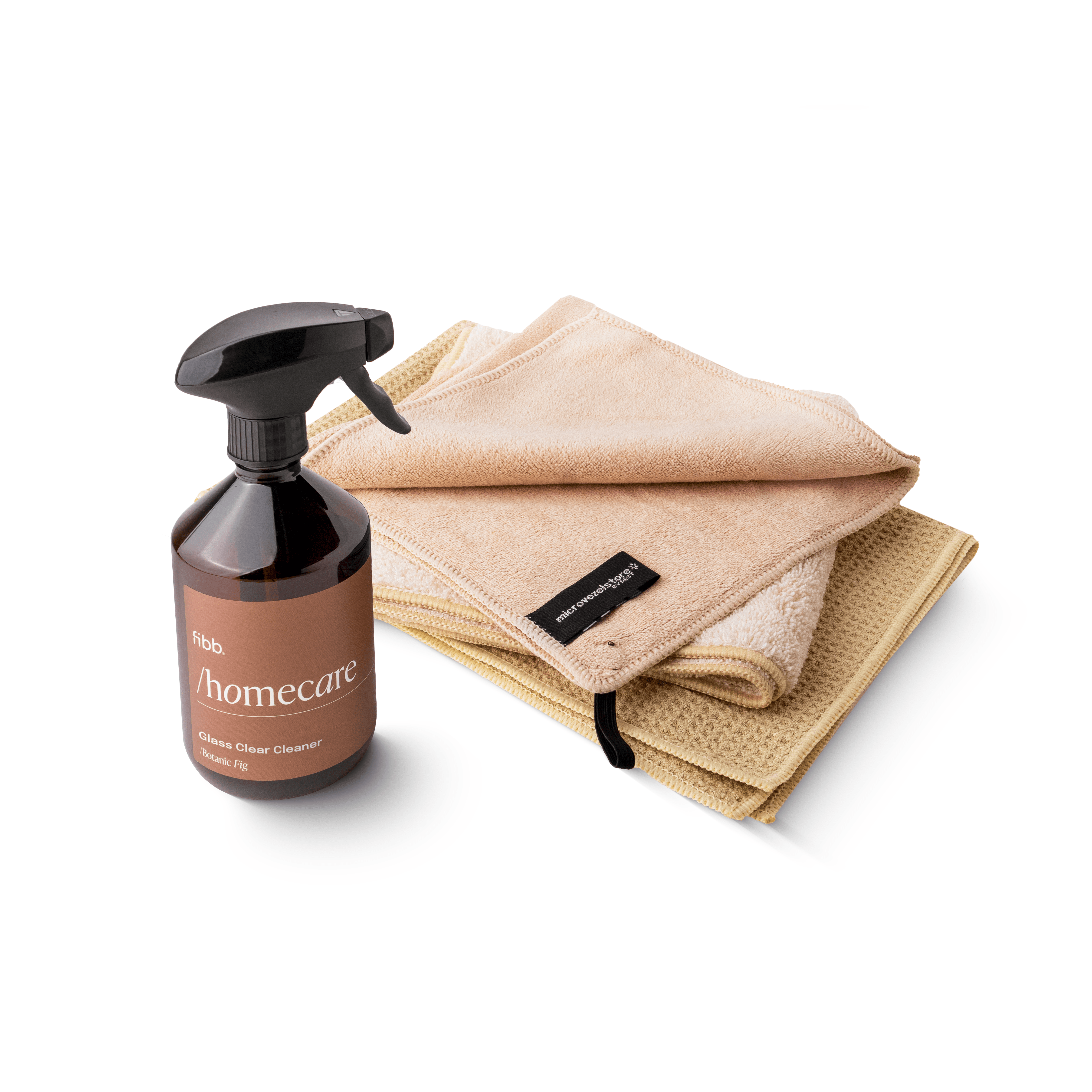 Microvezelstore by DEST Beige / Botanic Fig Microvezeldoek 'Raamset Complete' inclusief 500 ML glasreiniger met geur